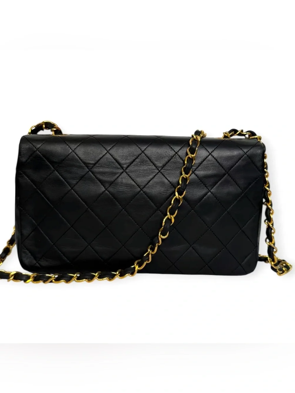 Vintage CHANEL Black Quilted Lambskin Shoulder Bag with Gold Hardware